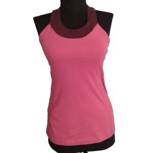 Lucy M Womens athletic workout tank top Pink Burgundy Racerback shelf bra